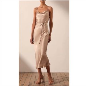 Shona Joy Champagne la lune bias cowl dress